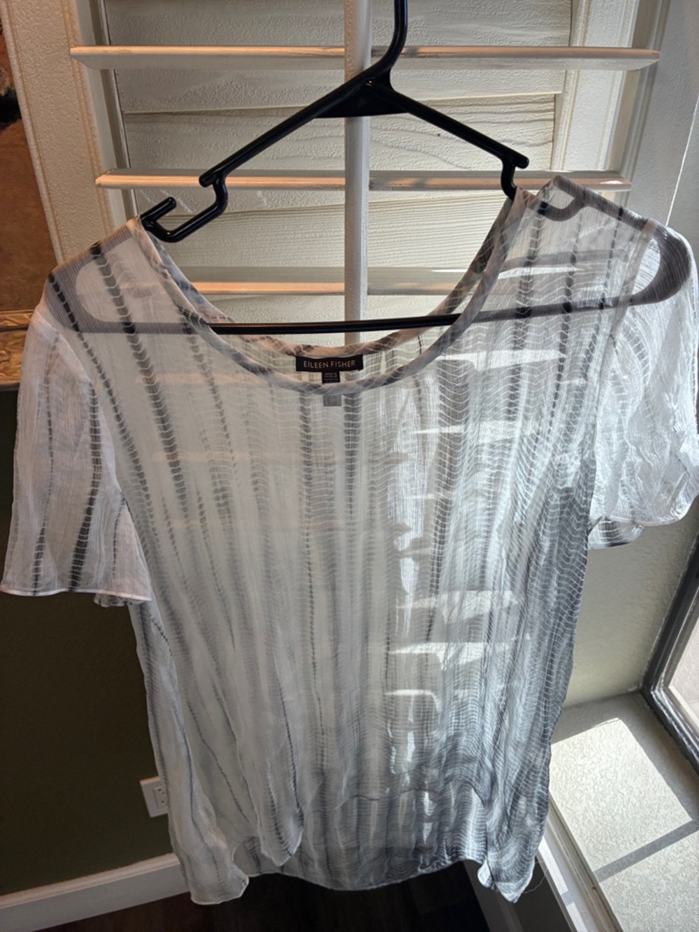 Eileen Fisher White Sheer Striped High-Low Tunic - Picture 6 of 10